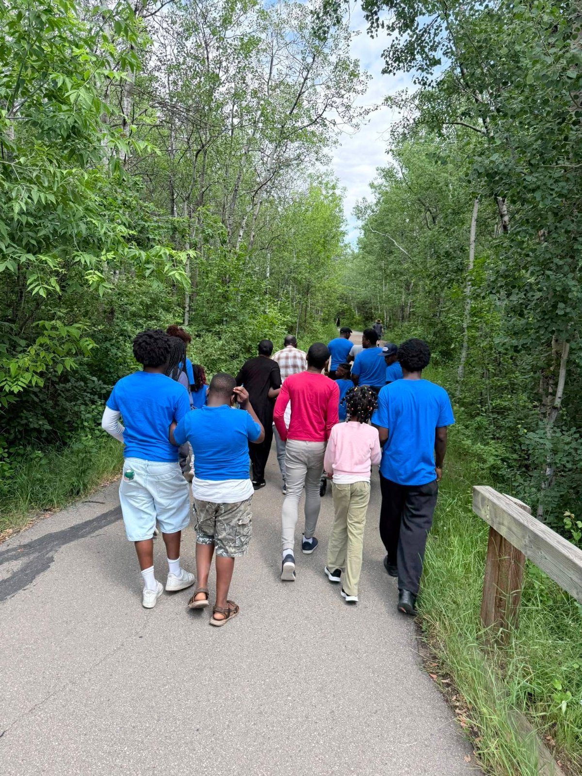 Campers on a nature trail walk